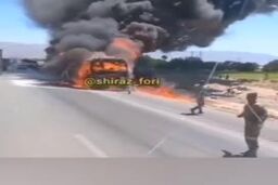 لحظه هولناک آتش گرفتن تا خاکستر شدن اتوبوس مسافربری