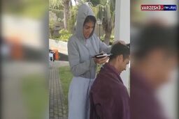 آرایش موی سر رونالدو توسط همسرش