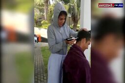 آرایش موی سر رونالدو توسط همسرش